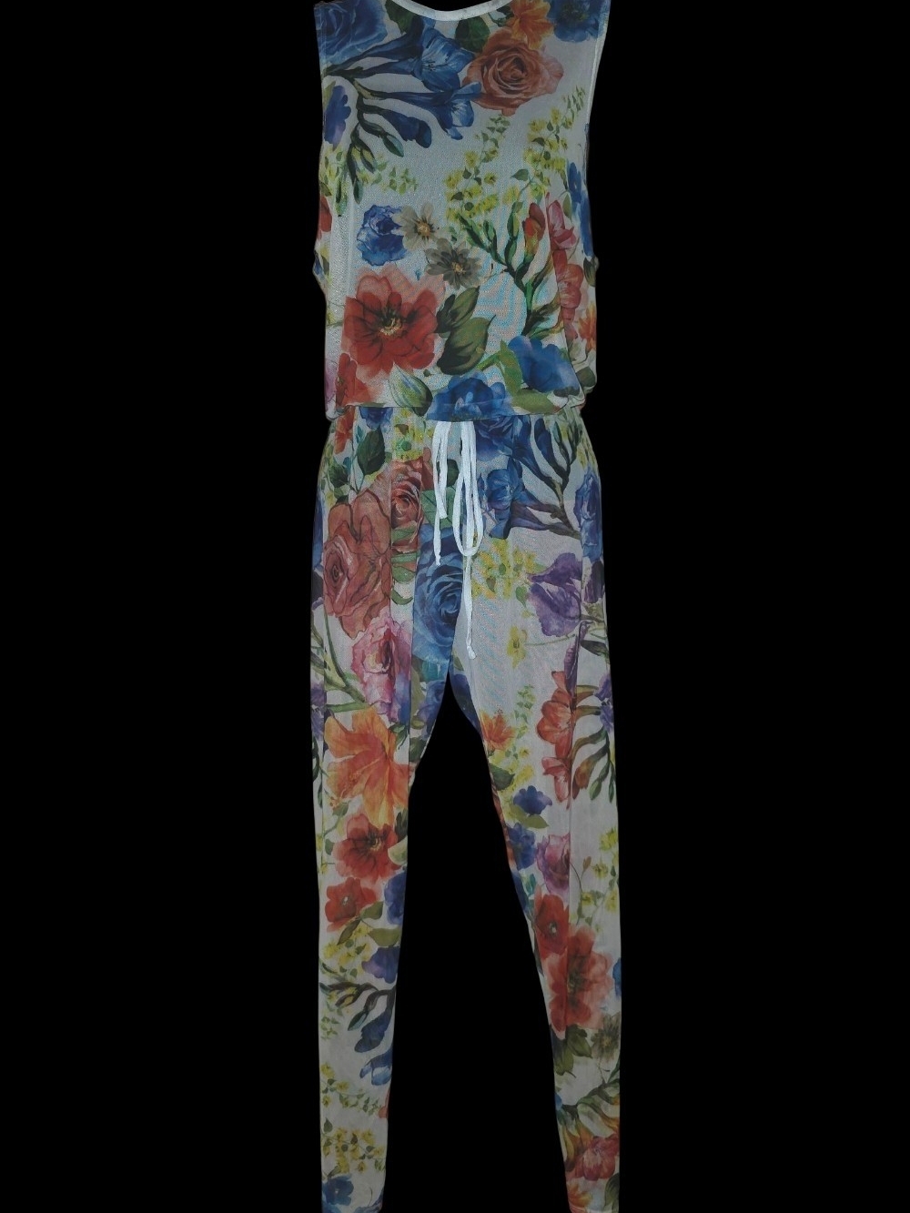 Sheer Floral Mesh Jumpsuit Swim Cover-Up - Like New Size Small